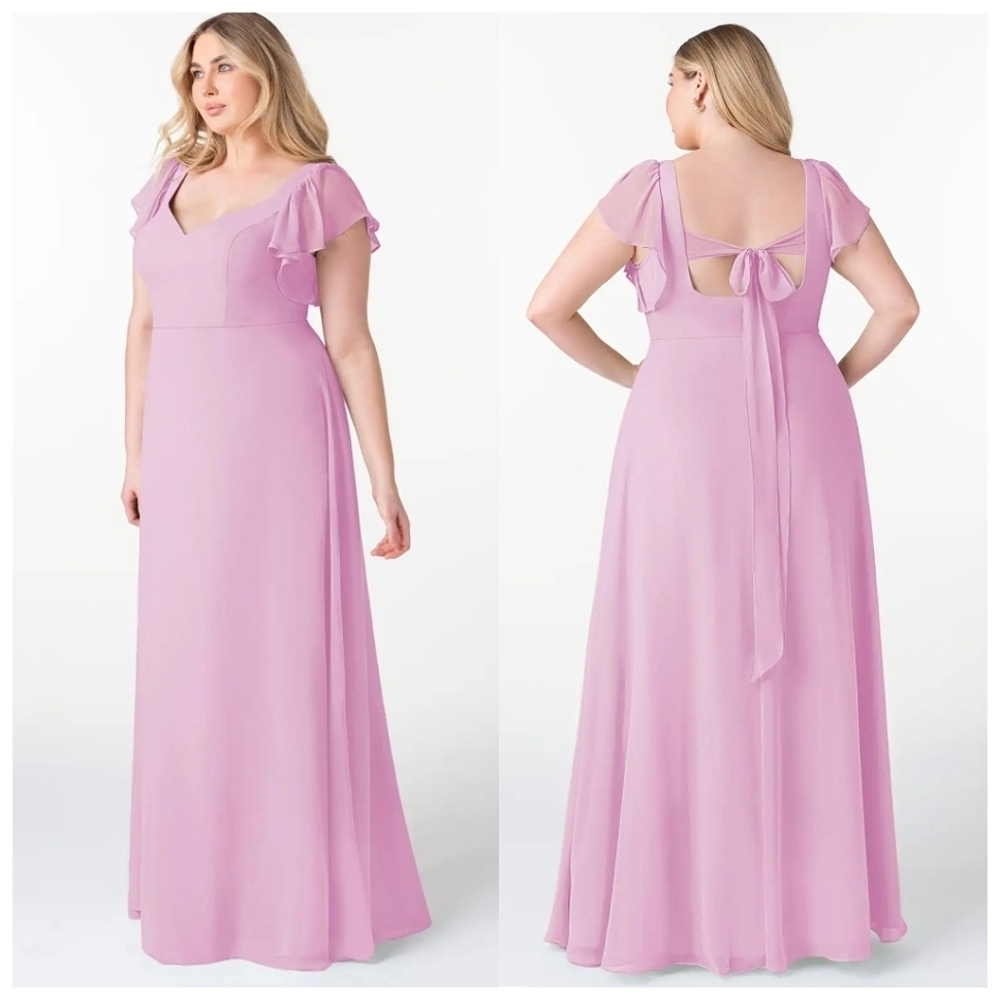 Azazie Womens Syenna Candy Pink A-Line Ruched Chiffon Dress 14 Bridesmaid Event
